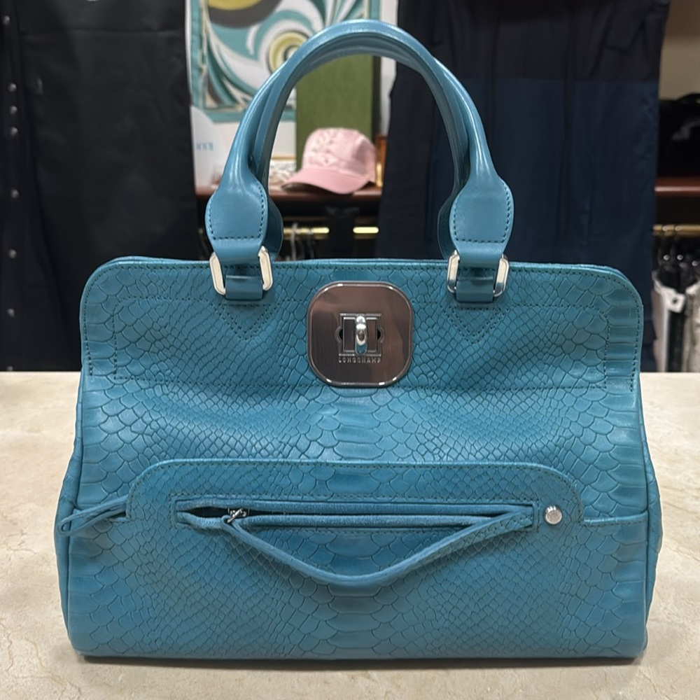 LONGCHAMP LIMITED EDITION GATSBY SATCHEL UNIQUE EMBOSSED LEATHER BLUE